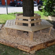 Close-up of the bench that the apprentices built during Apprentice Camp