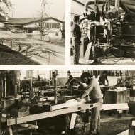Three old photos showing inside and outside of Scheiwiler’s timber construction business in Edliswil