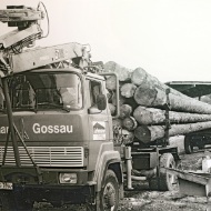 Old photo of a log transporter truck