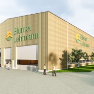 Visualisations of the front view of the new timber and modular building in Steinau an der Straße, Germany.