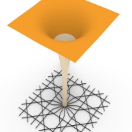 The parametric model shows the supporting axes in the layout and a curved surface