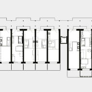 Division of timber modules into residential area, meeting rooms, function room, gym and music room