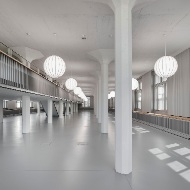 Vue dans le hall vide des nouveaux bureaux de Givaudan, qui abritait autrefois l’ancienne usine de soupe Maggi