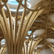 Nahaufnahme der Dachstruktur der Cambridge Mosque 