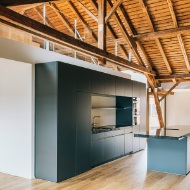 Open-plan kitchen with gallery