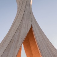 External view of the Urbach Tower against a blue sky