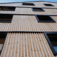 Facade cover strips seen from below