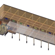 Visualisierung einer Gesamtanlage bestehend aus einem Holzsilo, Ladefahrzeug, Fördertechnik, Soletechnik und Salzlagerhalle