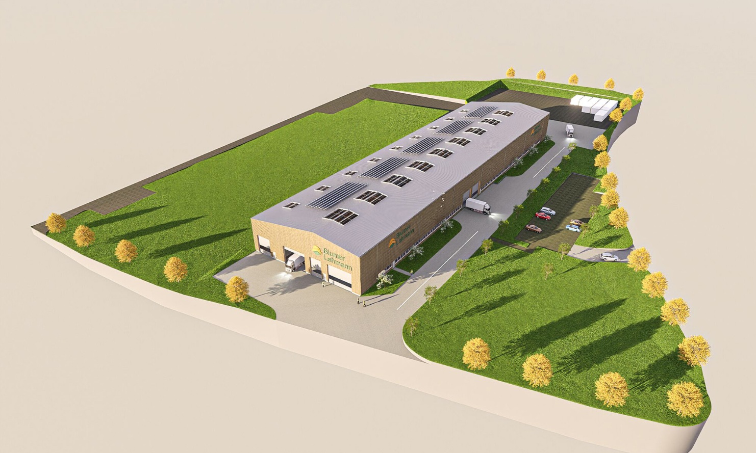 Visualisation from above of Blumer Lehmann's new production site in Germany