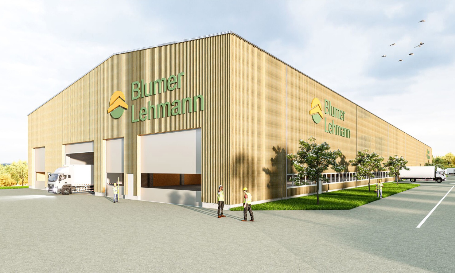 Visualisations of the front view of the new timber and modular building in Steinau an der Straße, Germany.