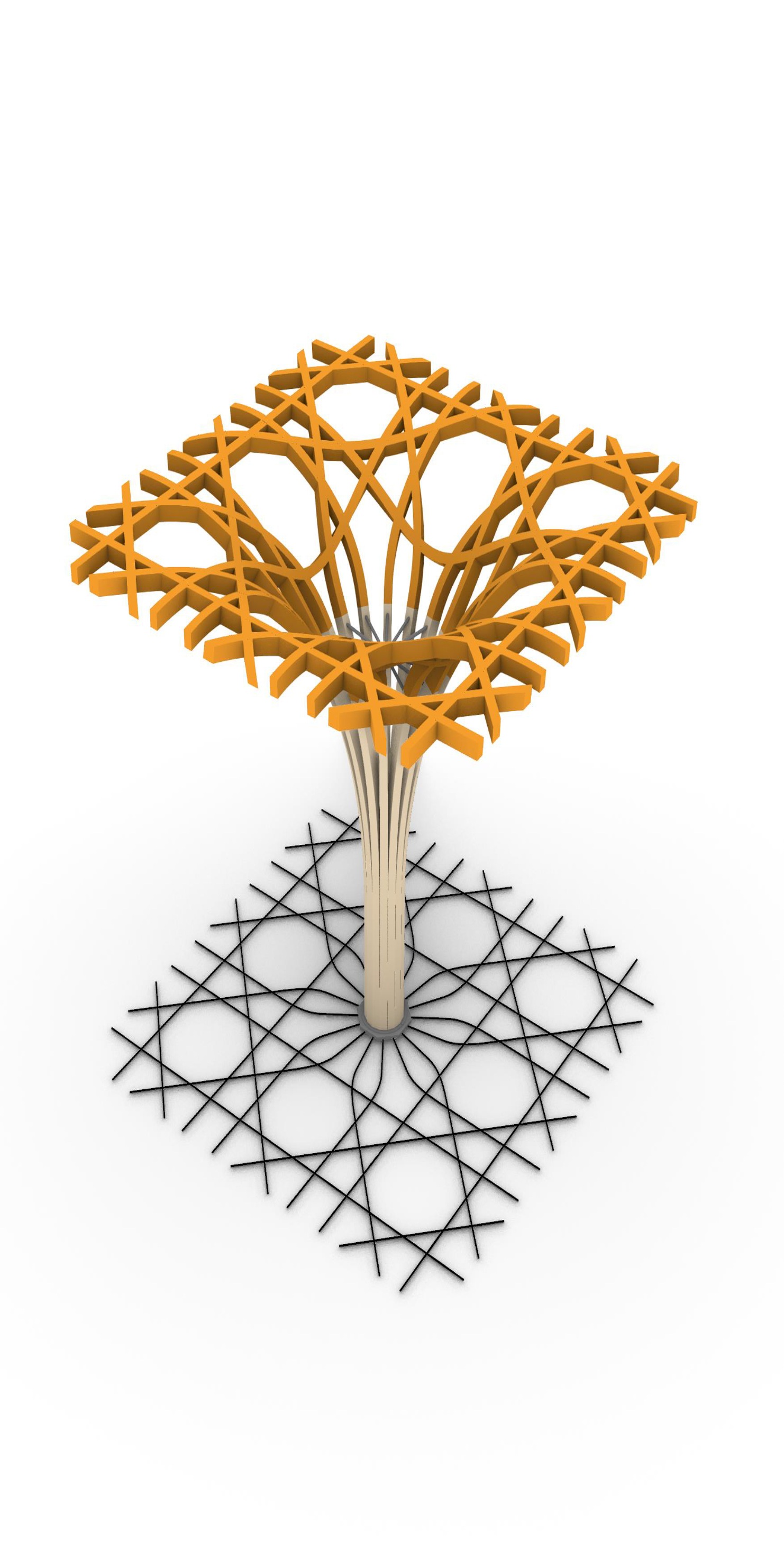 The parametric model of a beam in white and orange