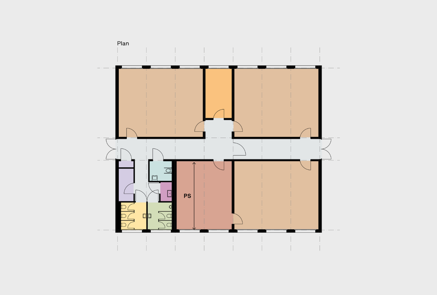 Plan du petit modèle de base avec des salles fonctionnelles en construction modulaire en bois