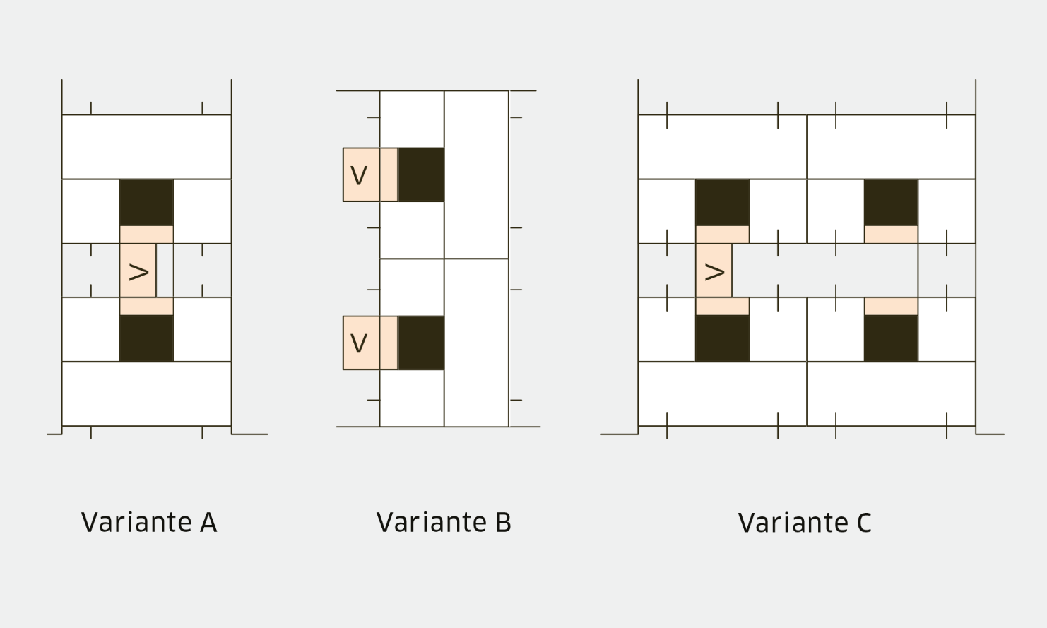 Varianten der unterschiedlichen Nutzung sowie der verschiedenen Wohnungsgrössen der Modular Timber Loft