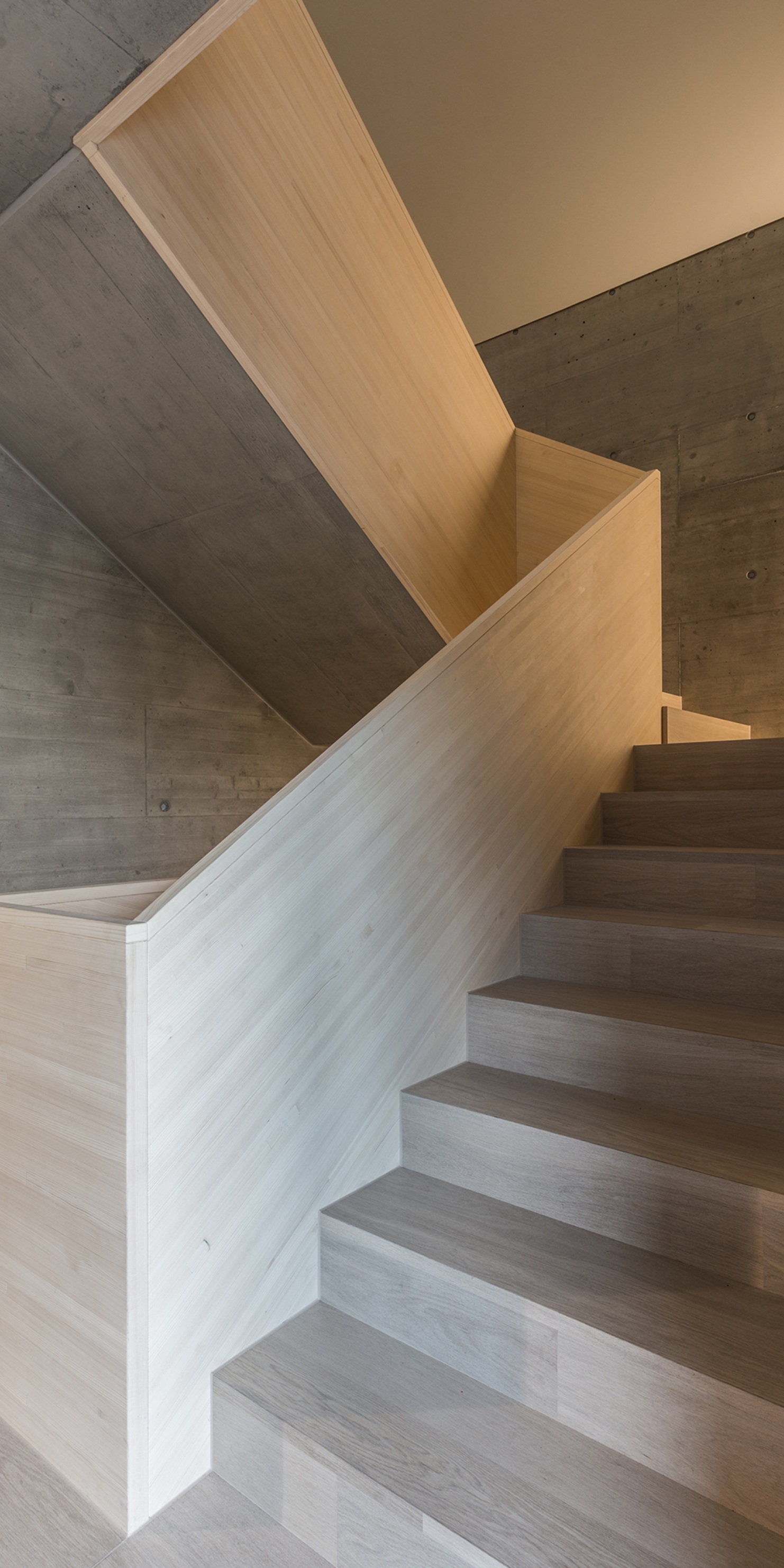 In Kombination mit Beton wurde ein Treppenhaus erstellt, welches schlicht und elegant erscheint.