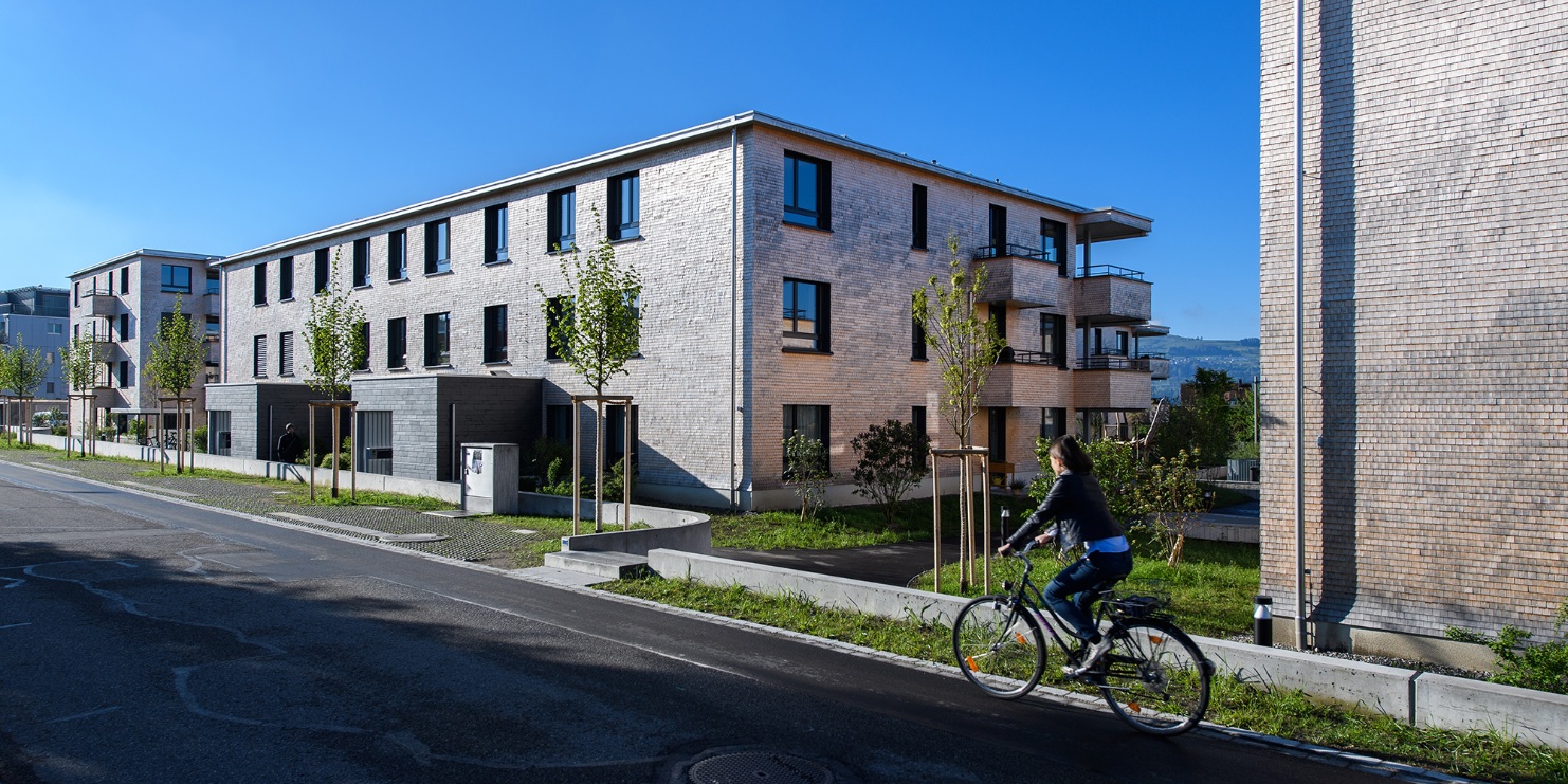 View of an apartment building on Lake Zurich.