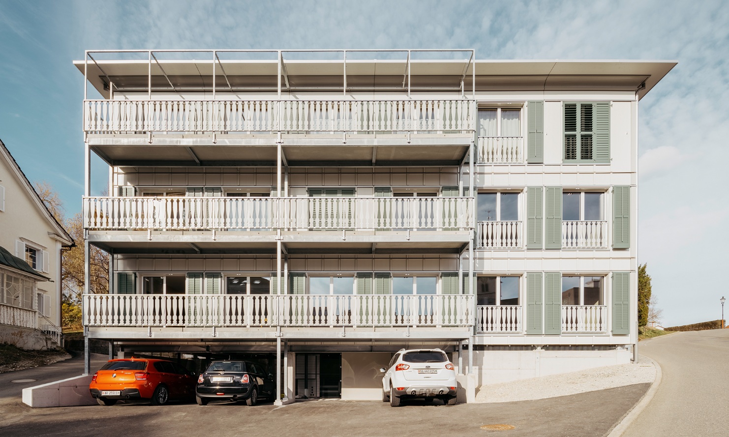 The modular timber construction in the centre of Herisau with nine microapartments