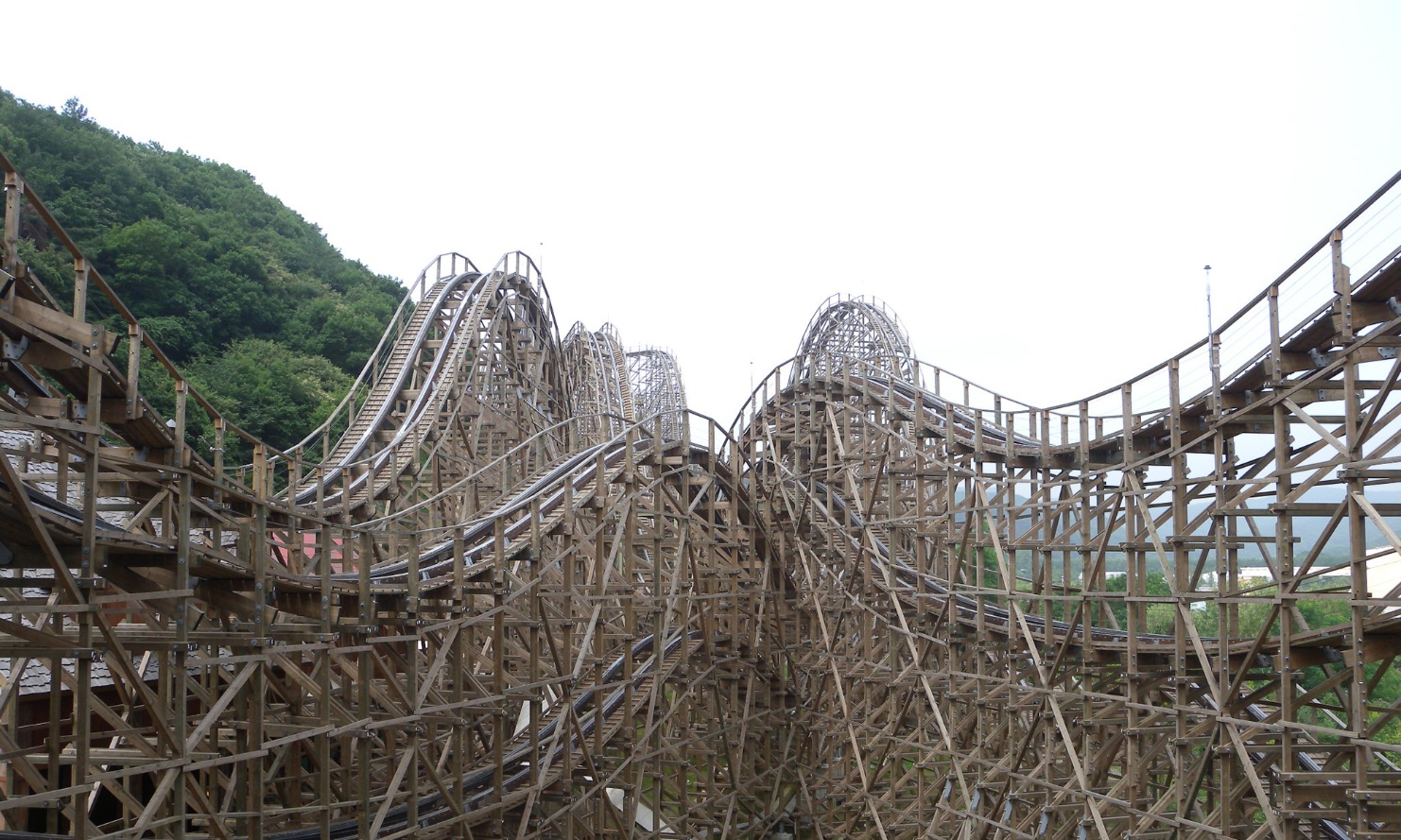 Grossaufnahme von Achterbahn aus Holz