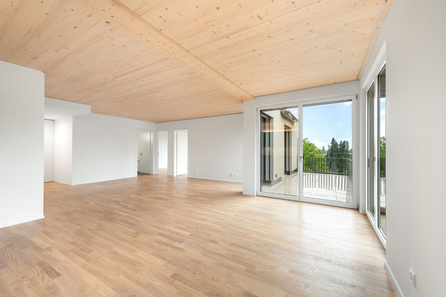 Helles und Geräumiges Wohnzimmer mit Balkon Blumer Lehmann