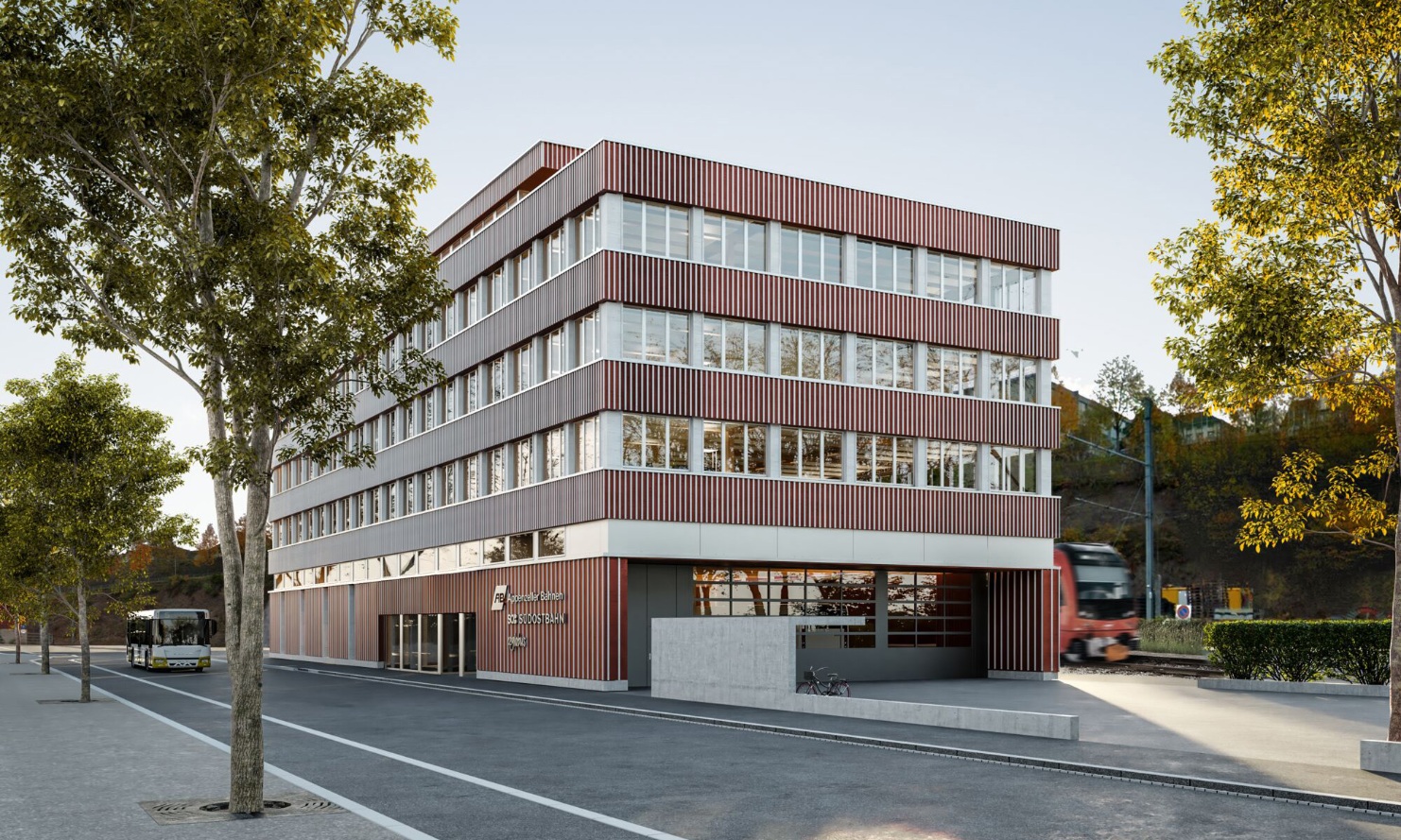Visualisierung Gesamtansicht Verwaltungsgebäude der Appenzeller Bahnen