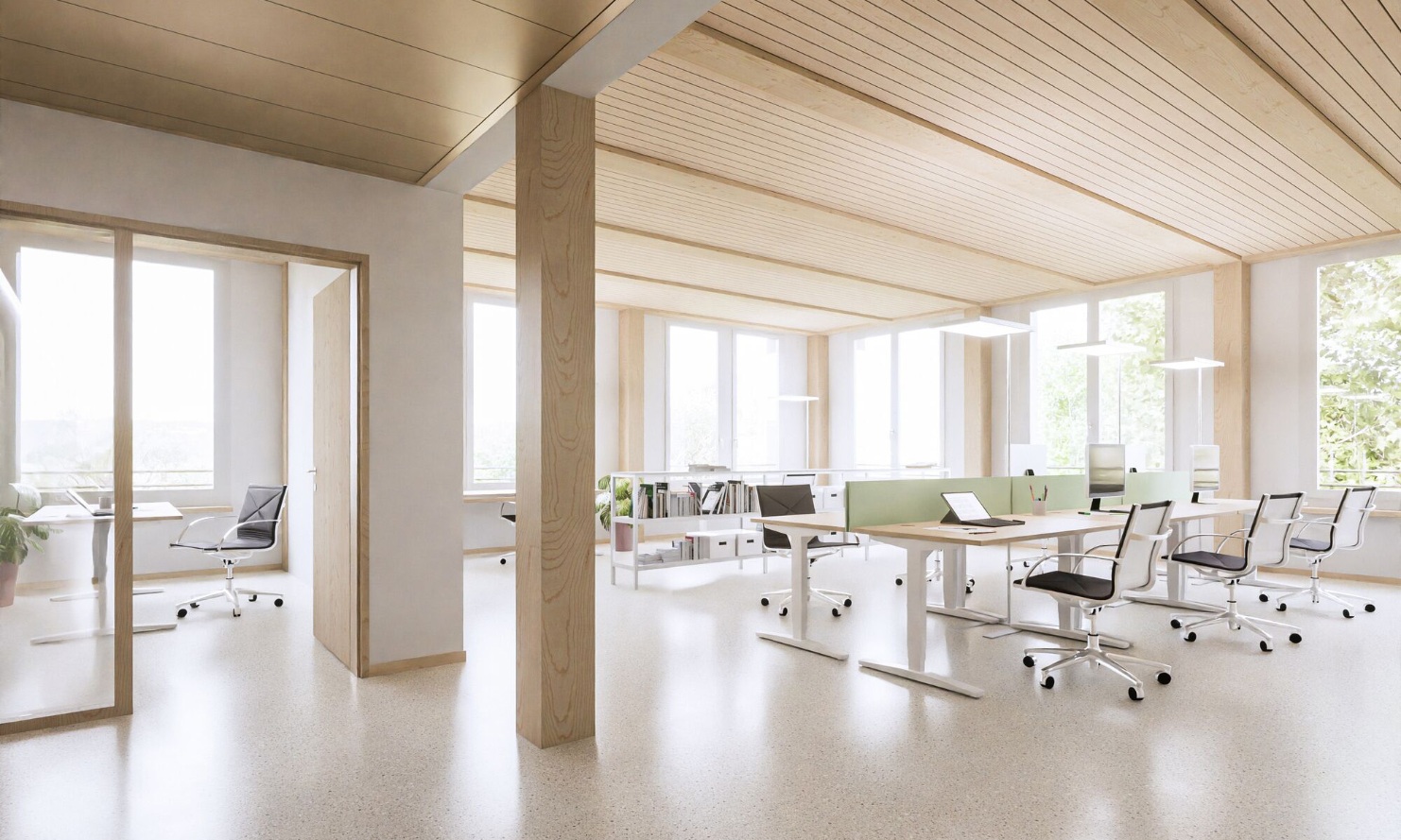 Rendering of the office layout in the Herisau Visitor and Therapy Centre
