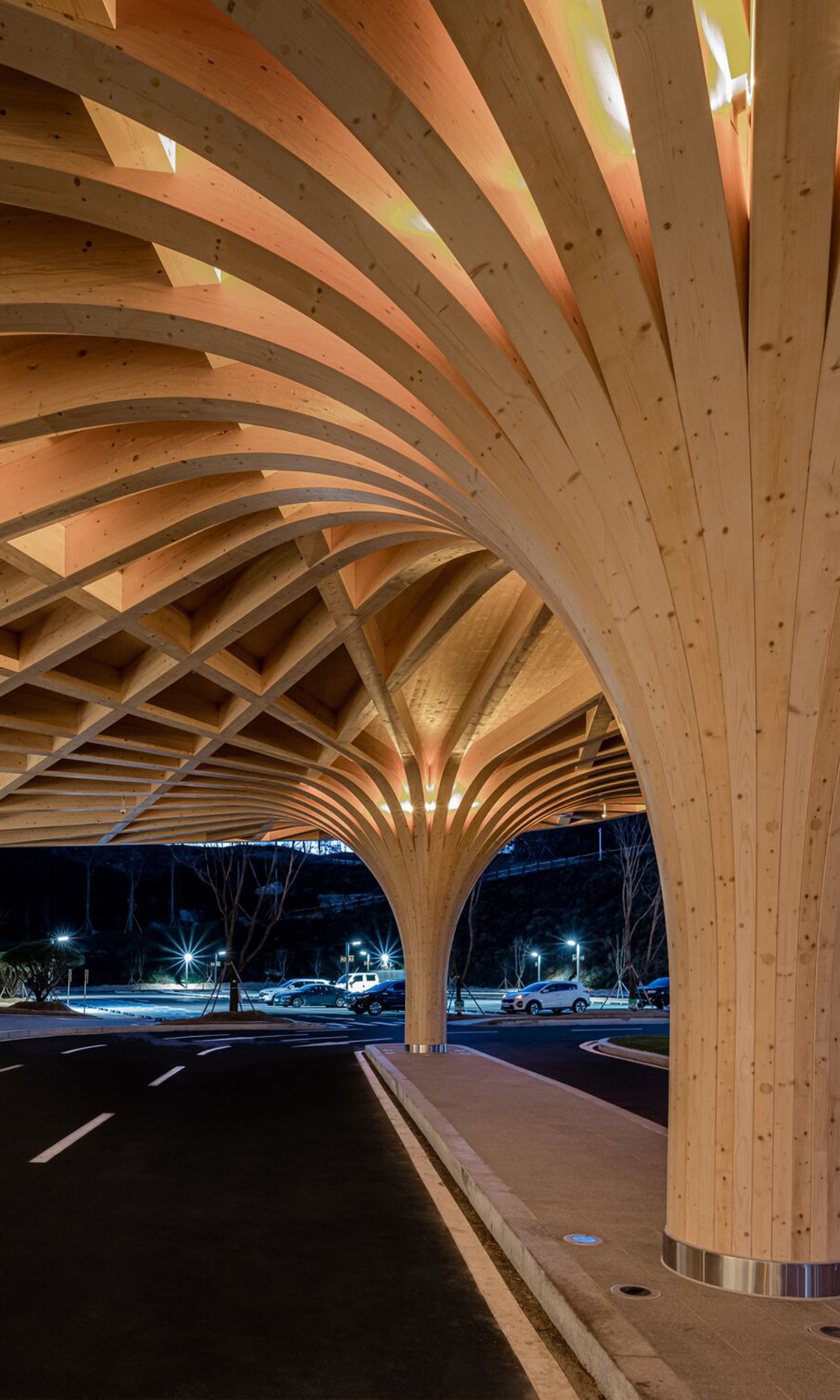 Wooden structure of the clubhouse entrance in detail