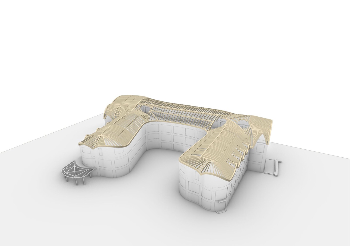 Visualisation of the Free Form roof for the main quad and New Warham House at New College in Oxford