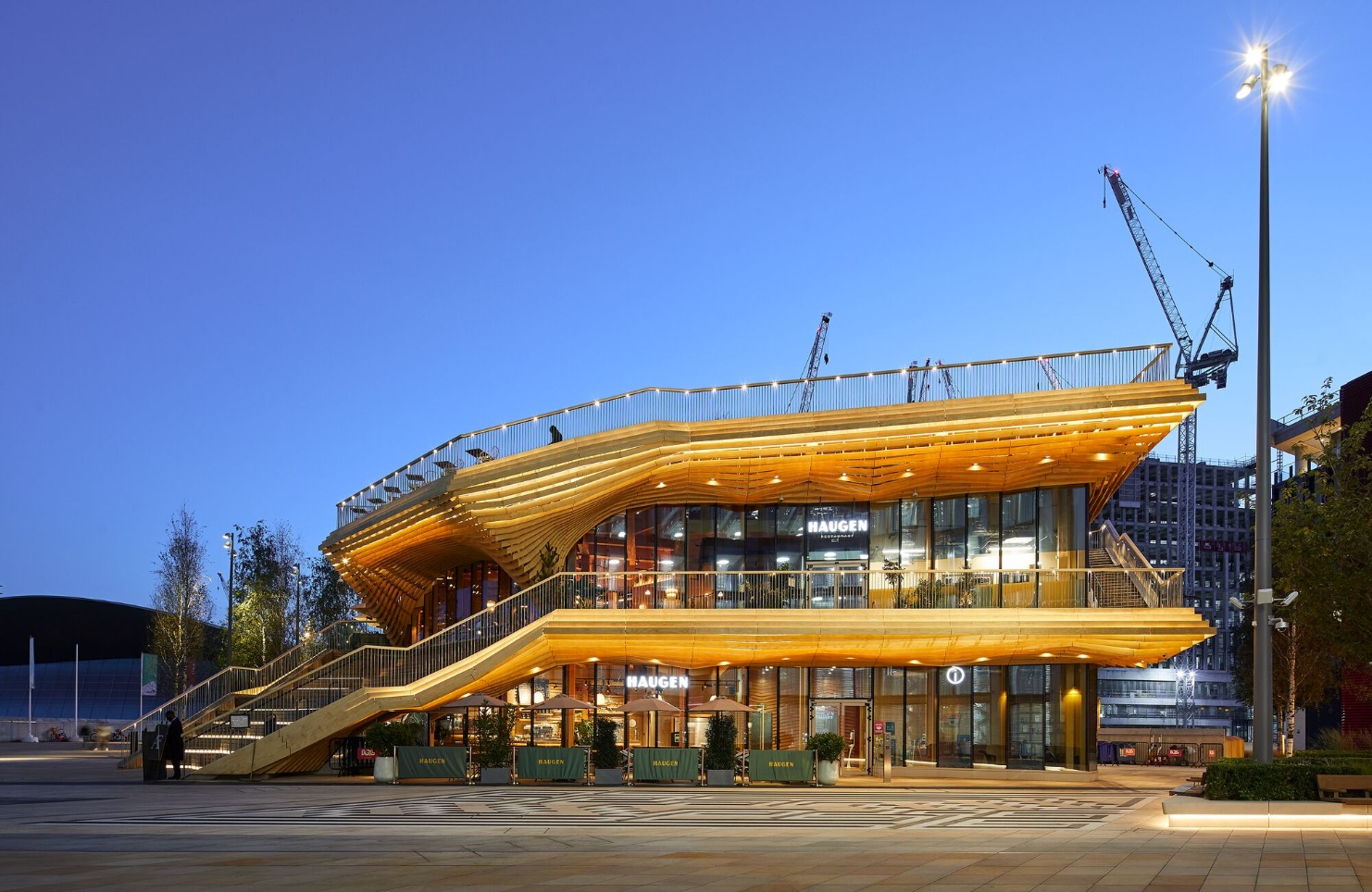 Brightly lit Pavilion at night 