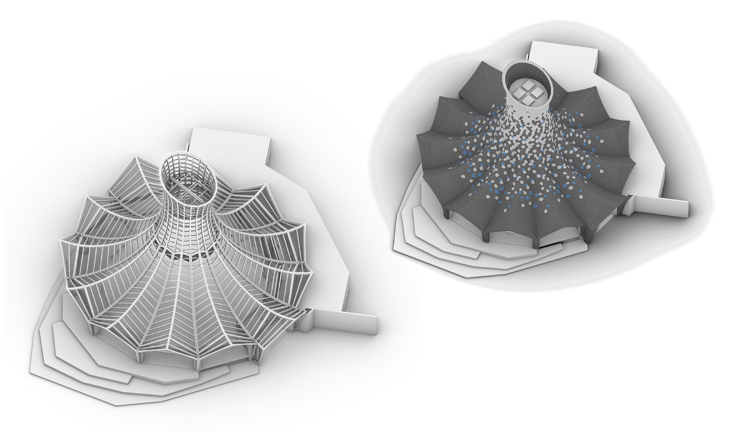 Visuel représentant la vue extérieure de la construction et de la façade du chapeau de magicien de Knie