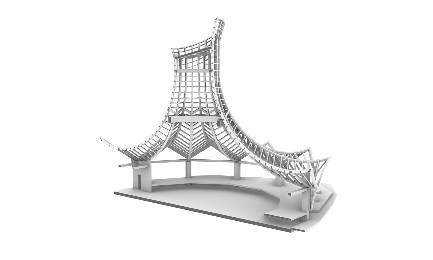 Rendering des Holztragwerks im Detail vom Knies Zauberhut