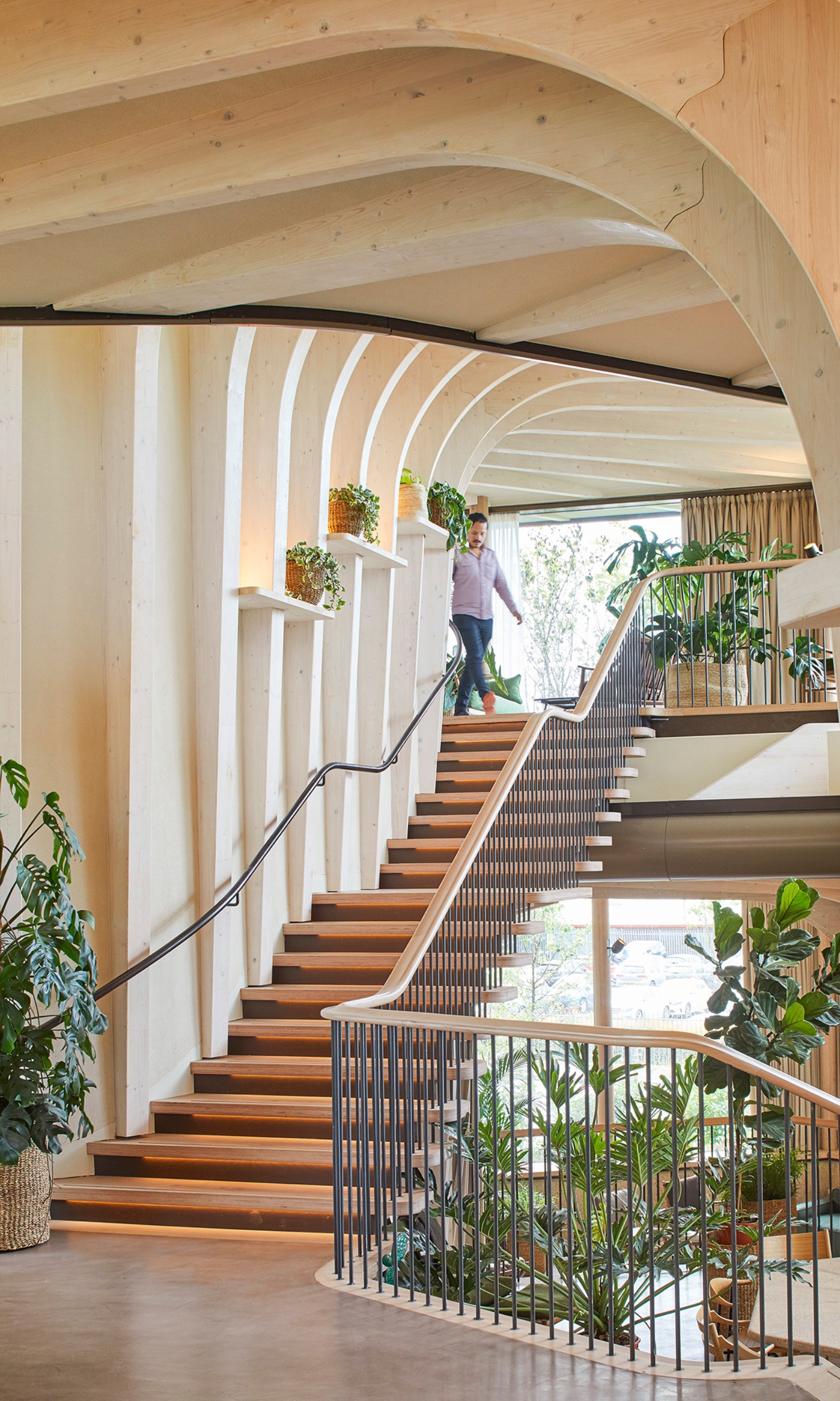 View of the wooden stairs inside Maggie’s Centre