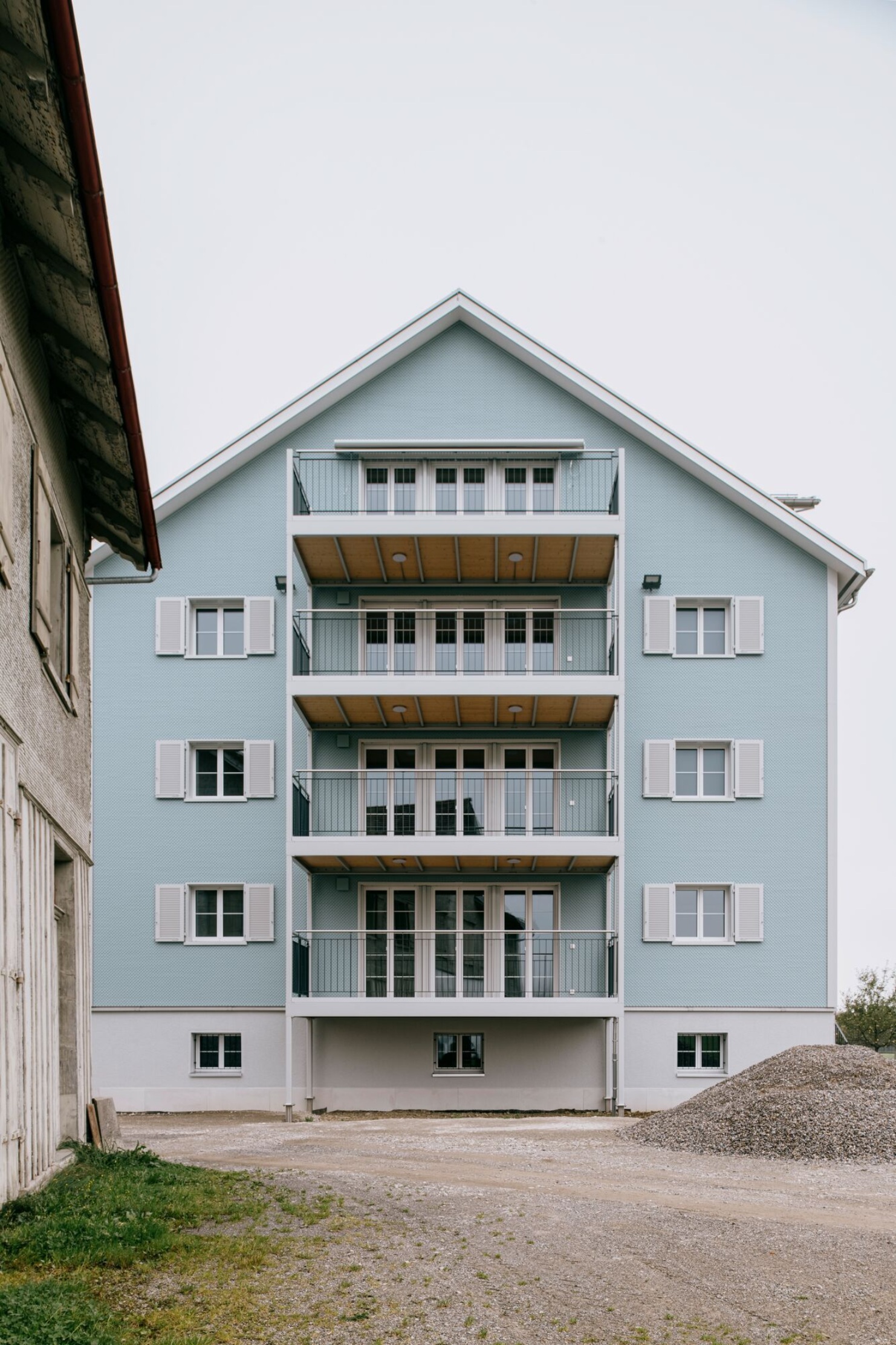 The Tüfi apartment building from the front with large balconies