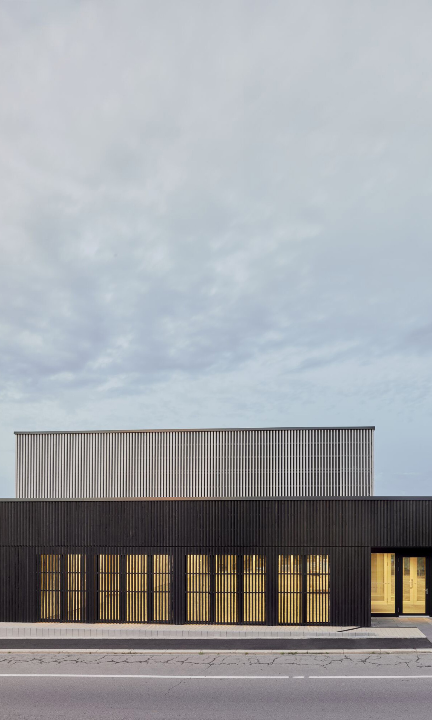 Exterior view of the multi-purpose building Dudelange in portrait format