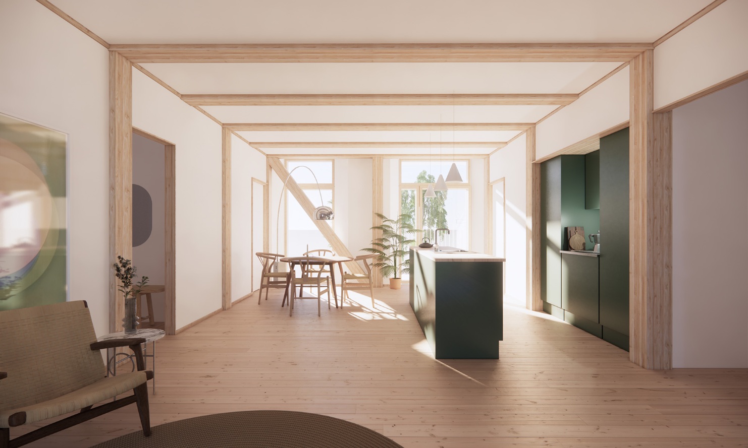 Blick in die Küche einer Wohnung im MiniCO2 Haus.