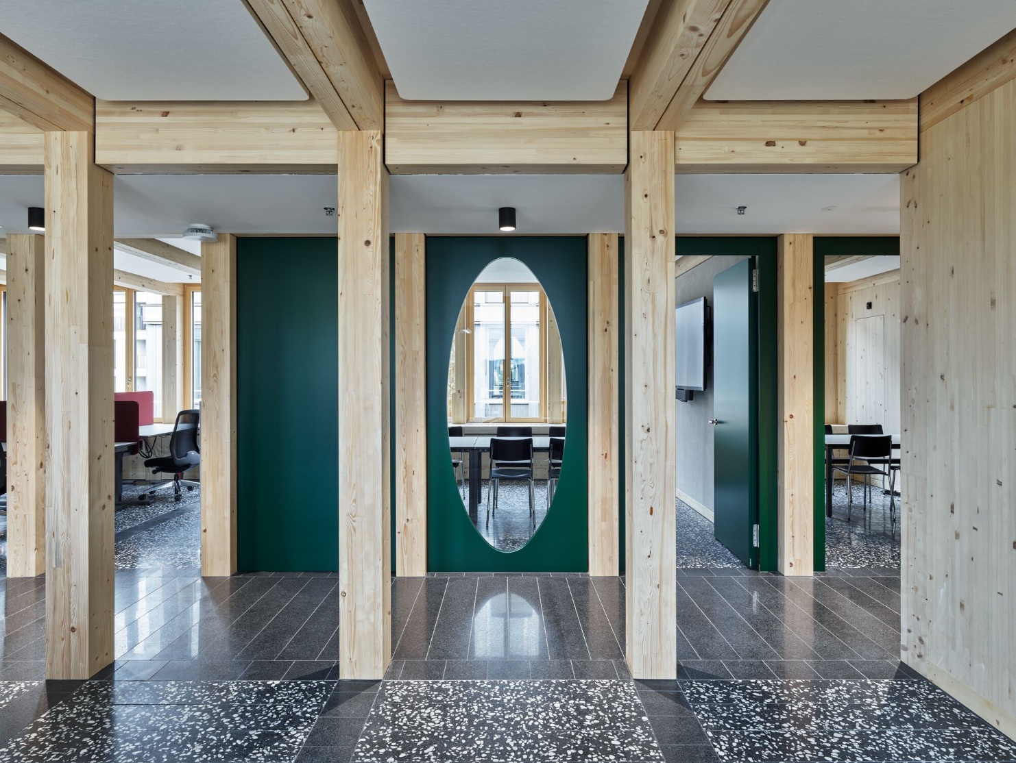 Interior with Clear Timber Structure in the Government Building Frauenfeld