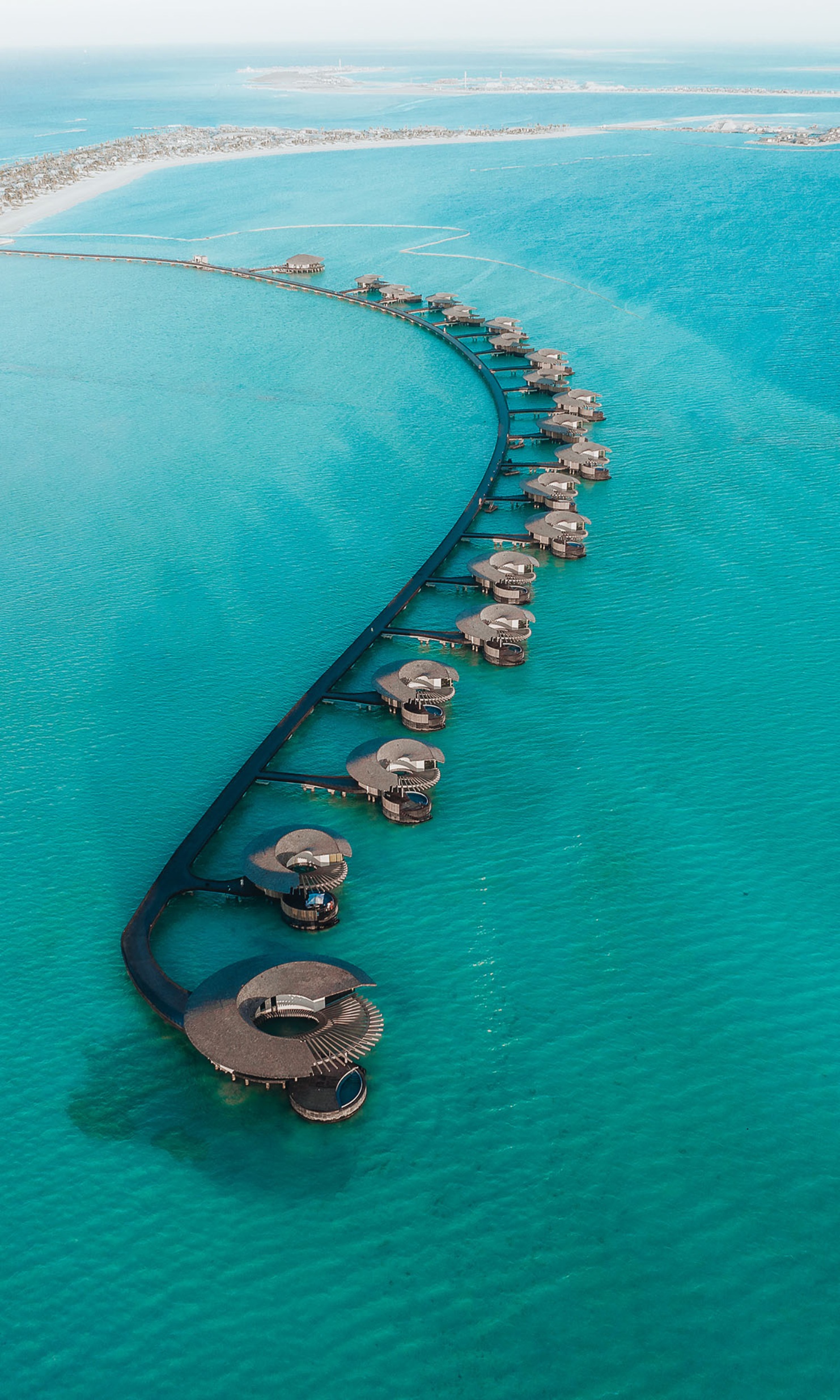 Aerial view of the water villas in the Red Sea