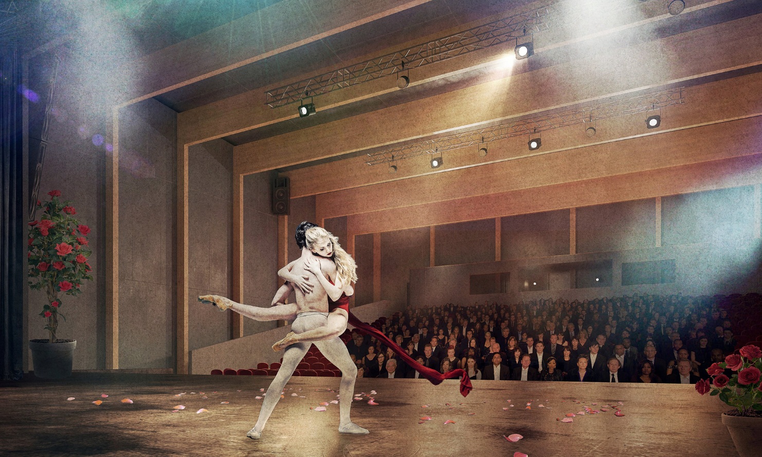 The view from the stage into the audience shows the timber supporting structure. <br/><br/>