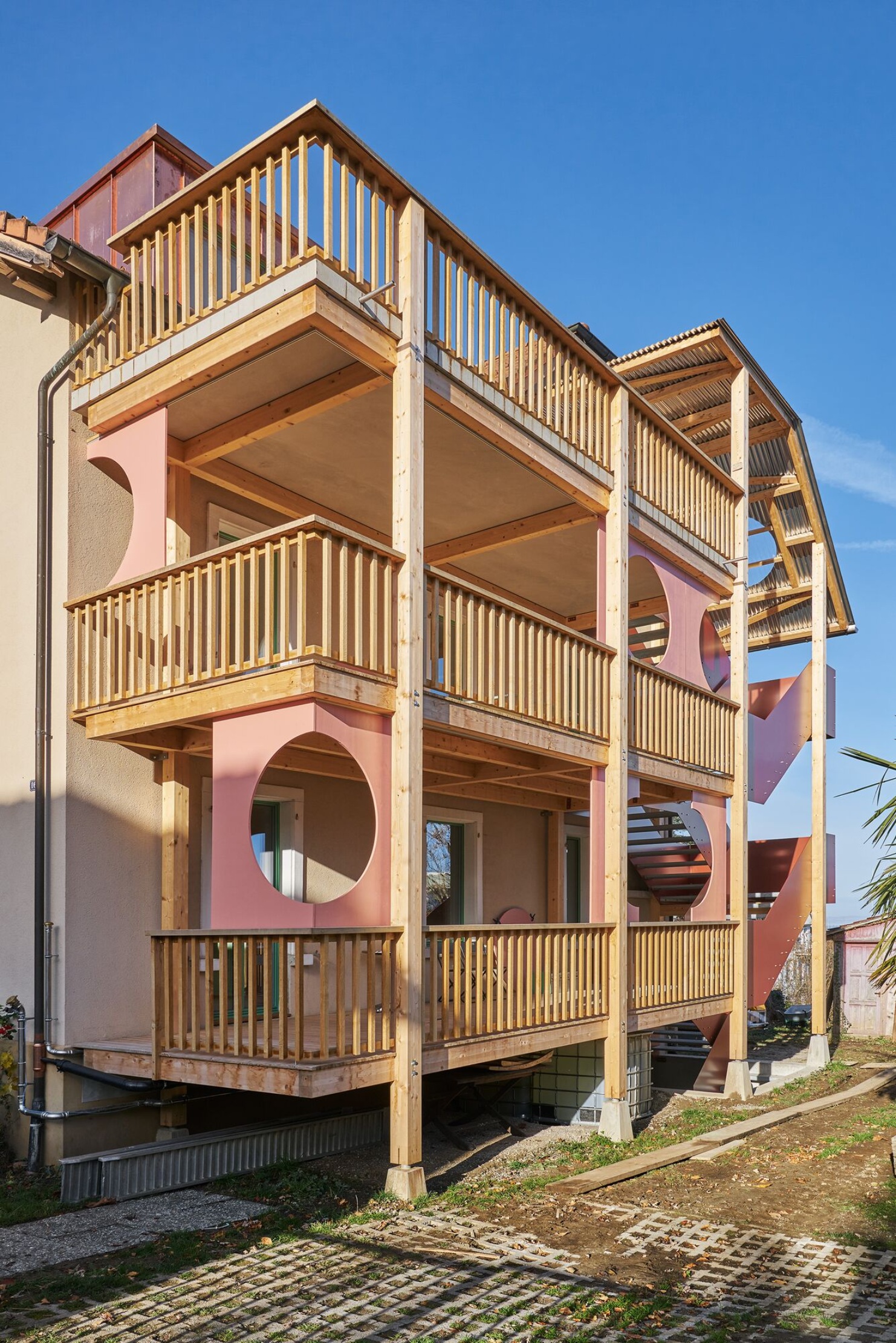 Apartment building with new timber arcades 