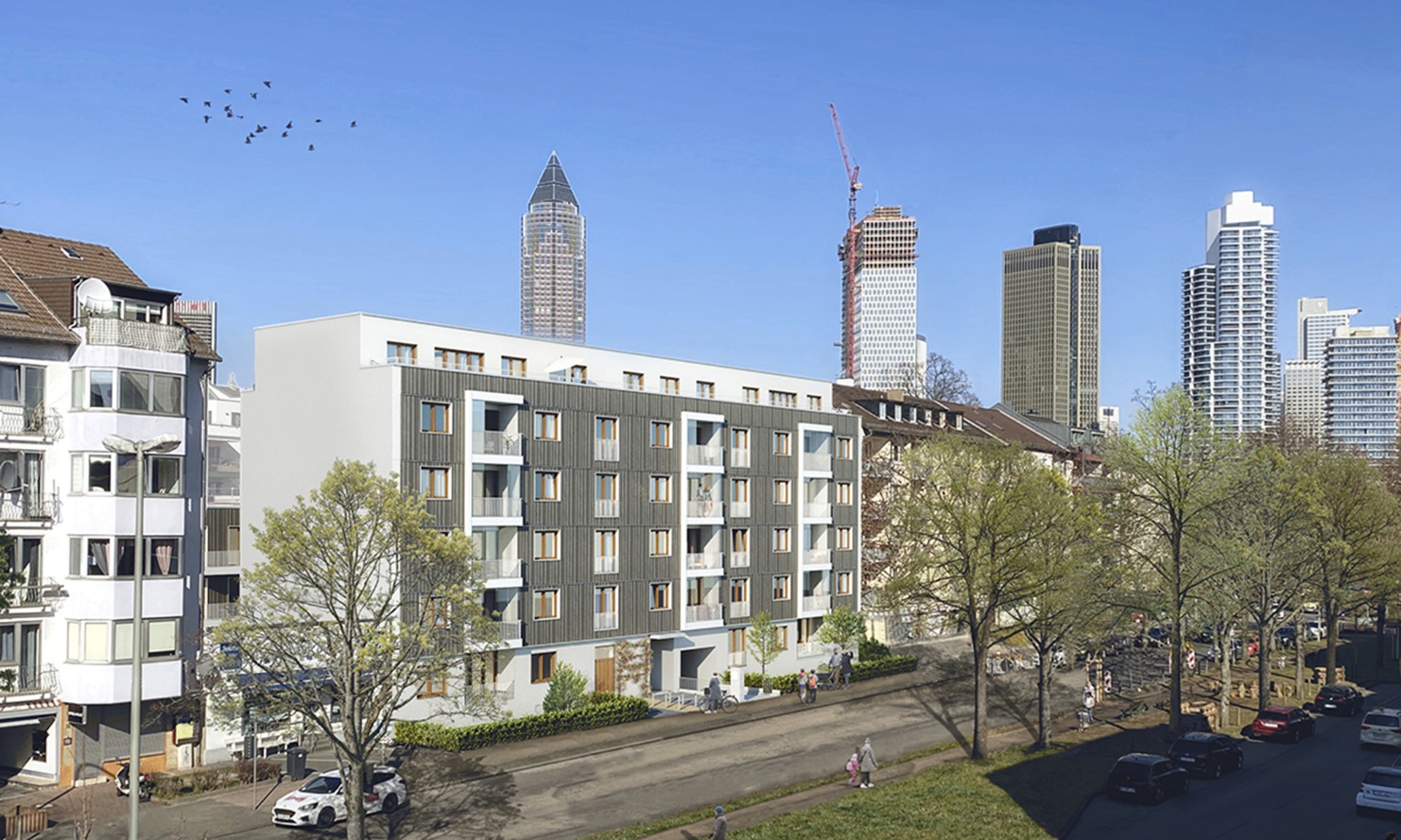 Visualisierung der Wohnüberbauung Frankenallee in Frankfurt