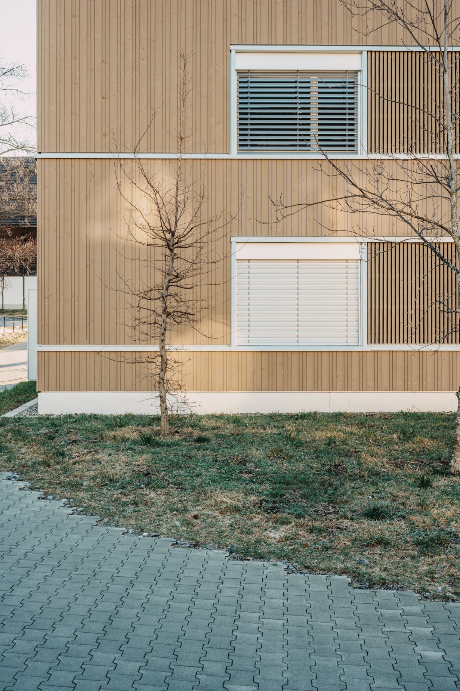 Facade with windows of the Nöggel residential development in Bühler (Canton of Appenzell Ausserrhoden)