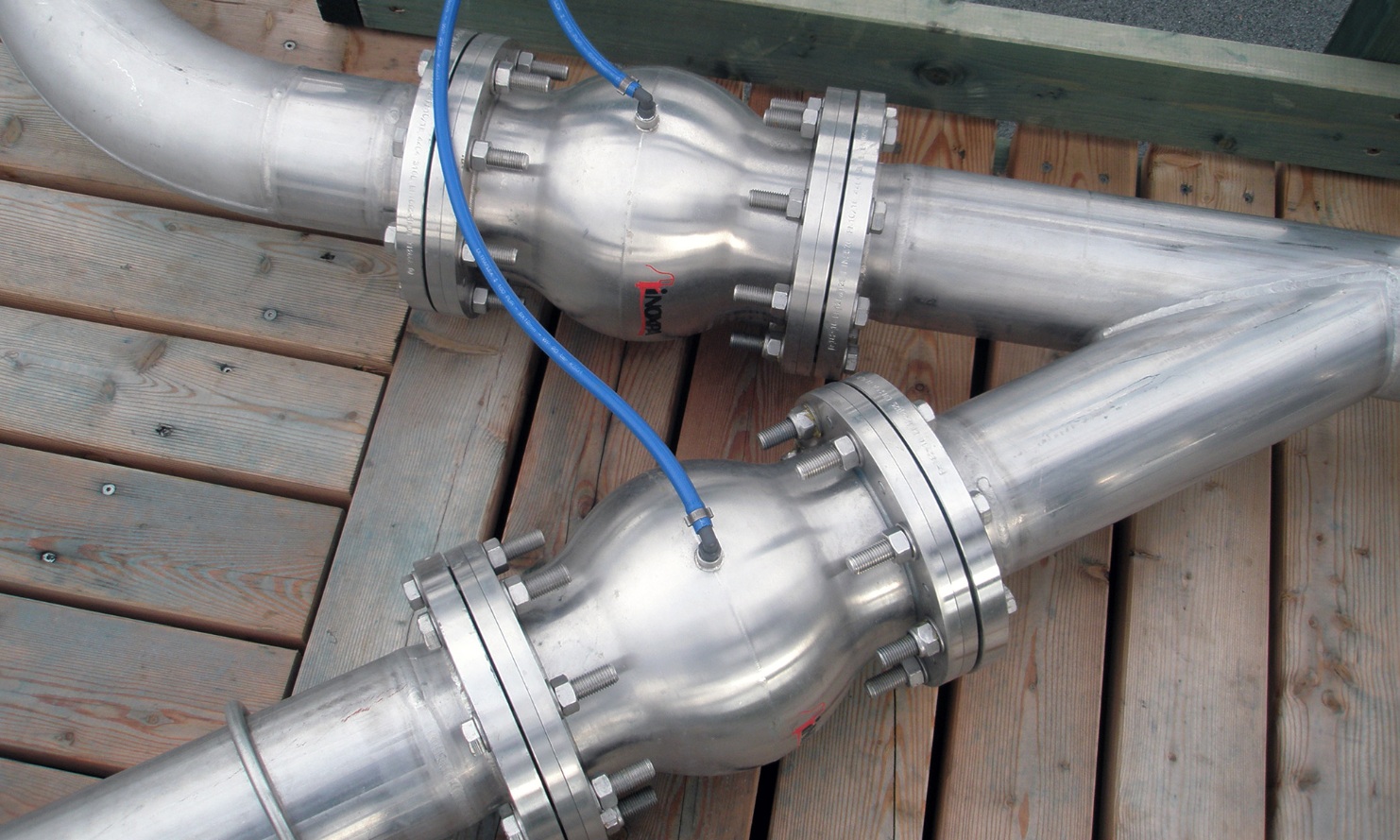 Piping on the roof platform of a timber silo