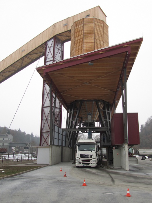 Loading into the vehicles at the gritting silo plant Haigerloch Germany