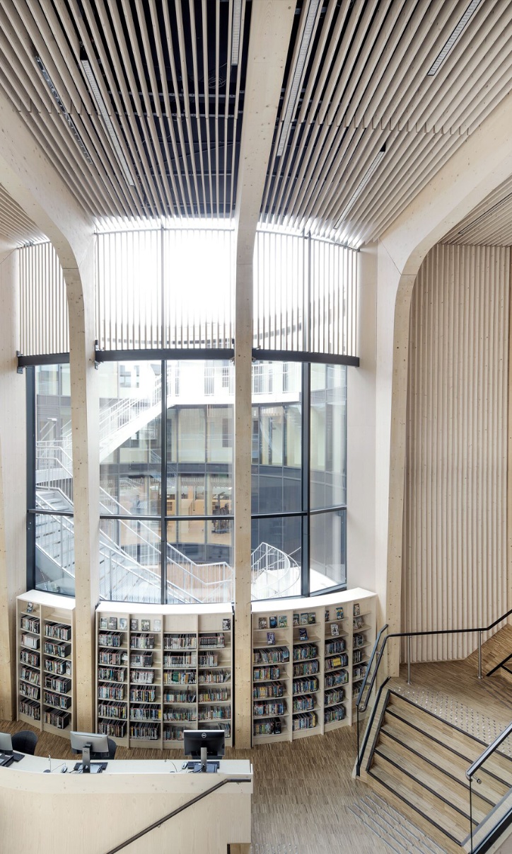 Timber Interior Library Nord-Odal library | Meeting place in timber frame structure