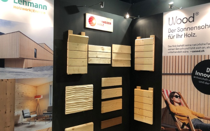 View of the booth of Lehmann Holzwerk AG at the Holz in Basel