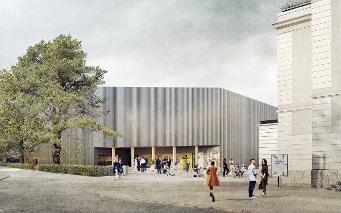 Gesamtansicht des Theaterprovisoriums St. Gallen neben dem Stadttheater, Visualisierung
