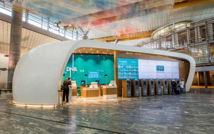 Bankschalter im Pavillon auf dem Flughafen in Oslo