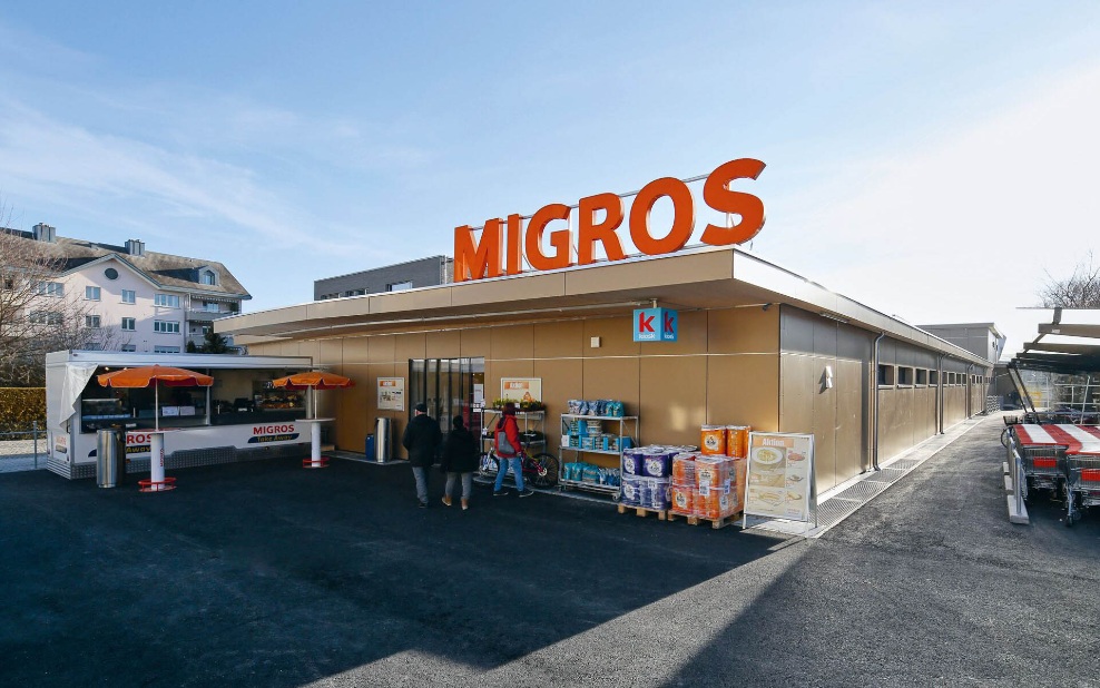 Migrosprovisorium Amriswil am Tag von aussen