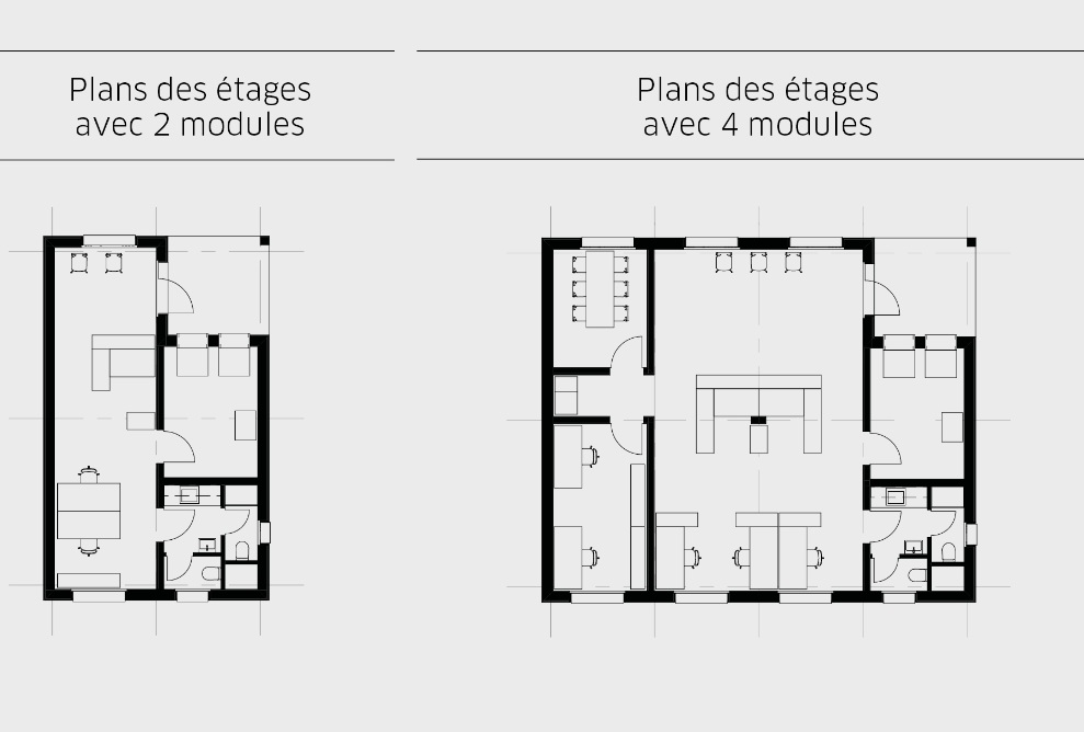 Pavillon modulaire en bois disponible en différentes tailles et dispositions standard