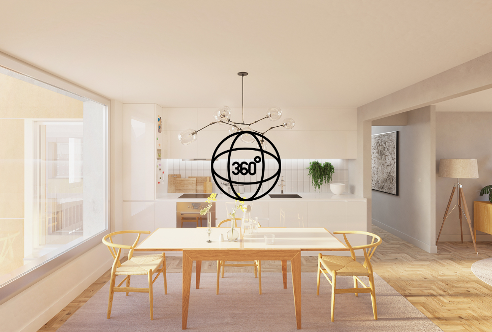 Visualisierte Innenansicht einer Wohnung in der Modular Timber Loft