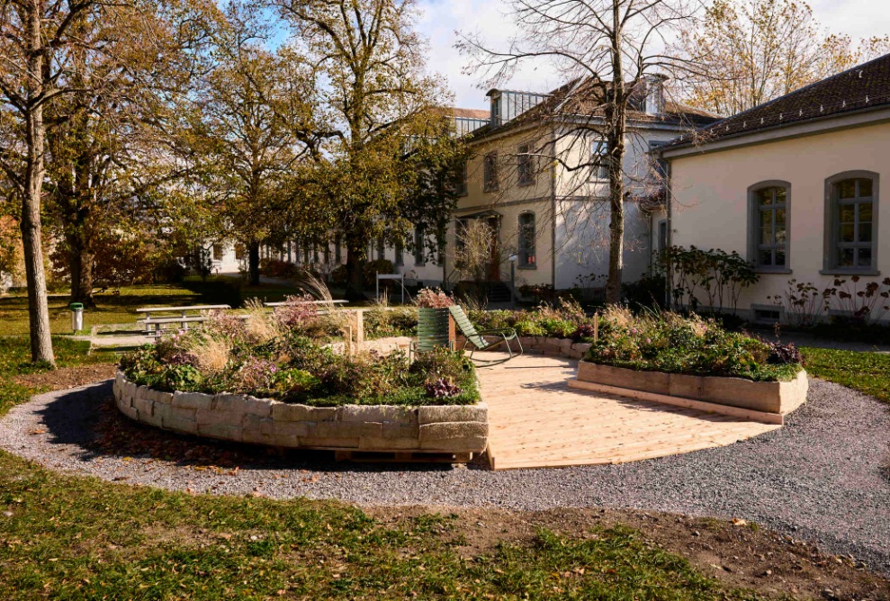 Das Holzobjekt "Blumenring" im Resilienzparcours in Zürich