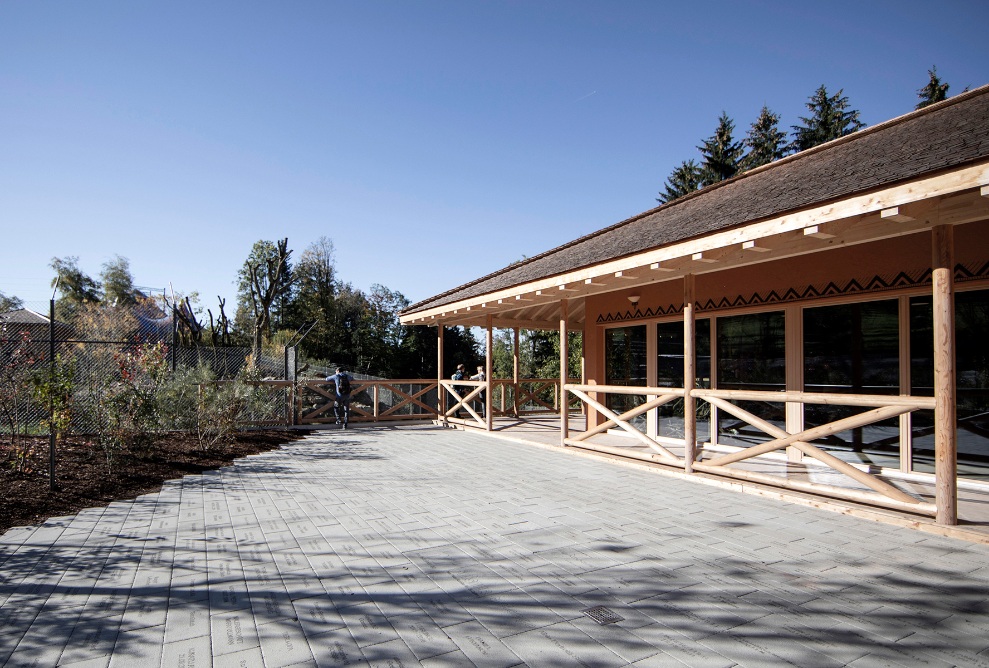 Die neue Löwenanlage umfasst ein Raubtiergehege, eine Lodge, einen Kiosk, eine Aussichtsterrasse und einen Lagerraum.